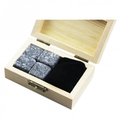 Log colour whiskey gift wooden box  4pcs of porphyry whiskey stones Small and Cheap Whiskey Stones Gift Set with 4 Stones and 1Velvet Bag small stone gift set