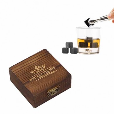 Hot Selling 6 pcs Black Whisky stone Burned Gift wooden Box of Low Price