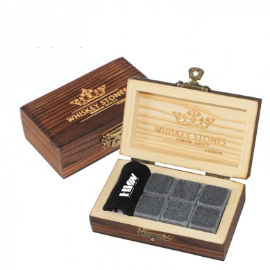 Hot Selling 6 kom Black Whisky kamenje Spaljena drvena poklon kutija niske cijene