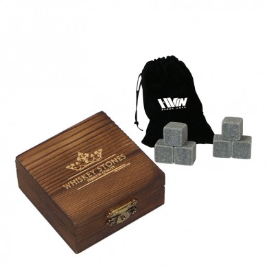 Hot Selling 6 pcs of Grey Whisky Chilling Stones Cubes  and Externally Burned Gift Box inLow Price