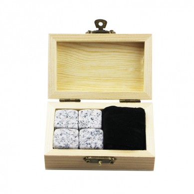 Log colour whiskey gift reusable 4pcs of G603 ice stones Small and Cheap Whiskey Stones Gift Set with 4 Stones and 1Velvet Bag small stone gift set