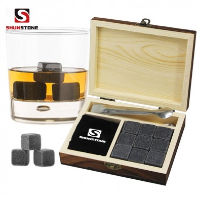 Diamond Whiskey Stones with Custom Engraved Wooden Gift Box Wholesale Natural 100% Soap Stone Whisky Stone Customized Stone