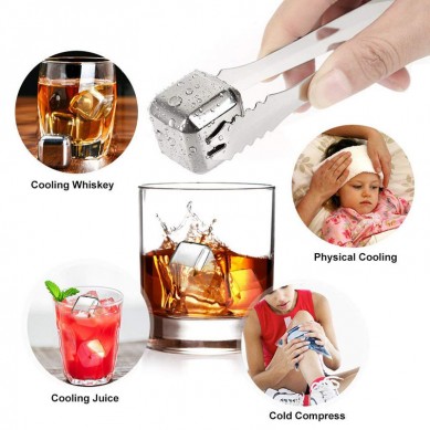 Whiskey Stones 8 Packs 304 Food Grade Stainless Steel Reusable Ice Cubes with Ice Tongs,Chilling Stones Cube Ice Rocks for Scotch Whiskey, Beverage and White Wine