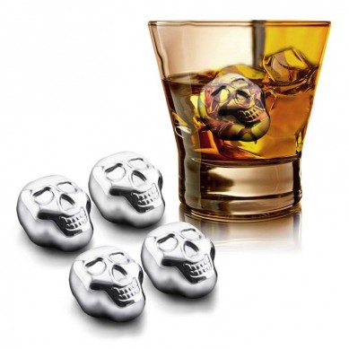 Skull Shaped stainless Whiskey Stones Chilling Reusable Ice Cubes for Whiskey Pack of 4