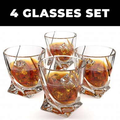 Crystal Whiskey Glass Set of 4 Premium Lead Free Crystal Glasses Twist Tasting Tumblers for Drinking