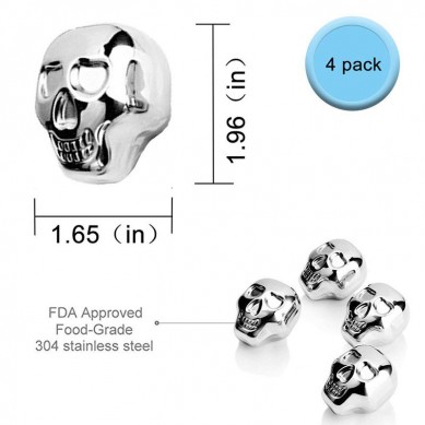 Skull Shaped stainless Whiskey Stones Chilling Reusable Ice Cubes for Whiskey Pack of 4