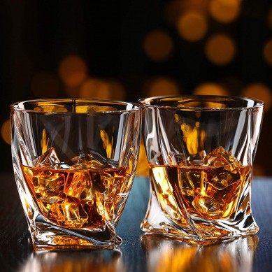 Crystal Whiskey Glass Set of 4 Premium Lead Free Crystal Glasses Twist Tasting Tumblers for Drinking