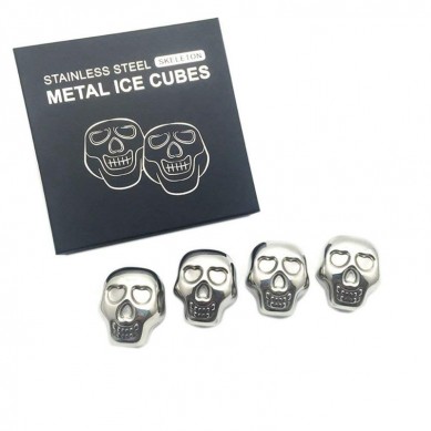 Skull shape Whisky stones Reusable ice cubes Stainless steel Whiskey Rocks Stone gift set for wine