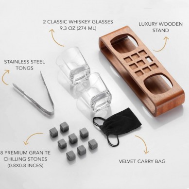 Shunstone in Stock 8 Granite Whiskey Stone Ice Cube and Whiskey Glass with Wooden Tray Business Gifts Ideas for Christmas