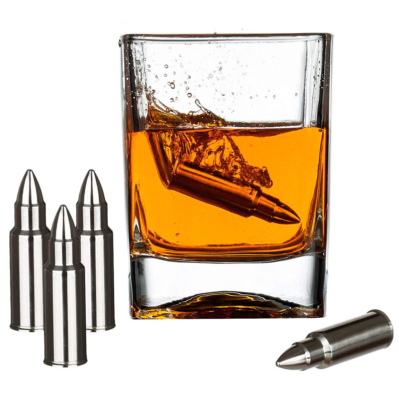 4/6/8pcs Stainless Steel Whiskey Chilling Ice Cubes Bullet Stones Square  Rocks