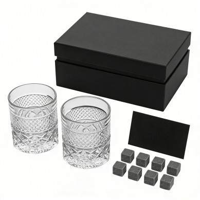 Shunstone Custom Engraved Whiskey Glass Gift Set with Chilling Whiskey Ice Cube in Paper Gift Box Corporate Gift Set