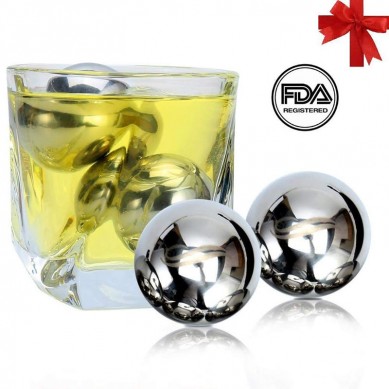 Reusable Stainless Steel Ice Balls Whiskey stones with Gift Cooler Cubes and Stones