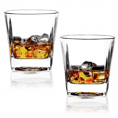 Whisky Glasses set of 2 Rocks Glass Old Fashioned Whiskey Glass Tumbler Bourbon Cognac Scotch Glasses Heavy Base Drinking Glasses for Serving