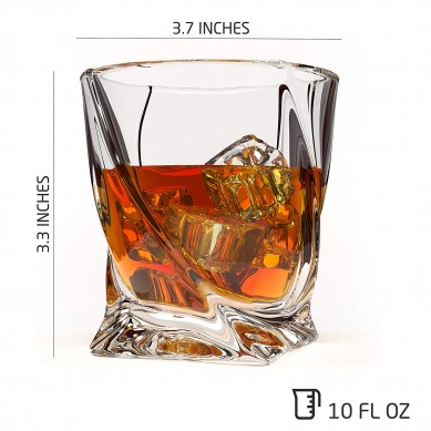 Crystal Whiskey Glass Set of 4 Premium Lead Free Crystal Glasses Twist Tasting Tumblers for Drinking