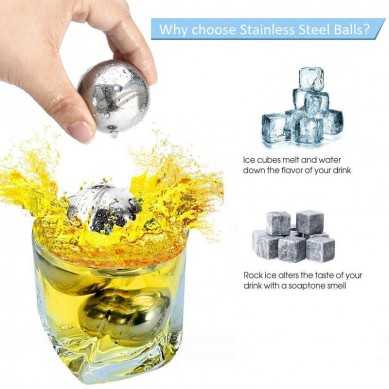 Reusable Stainless Steel Ice Balls Whiskey stones with Gift Cooler Cubes and Stones