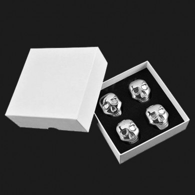 Skull Shaped stainless Whiskey Stones Chilling Reusable Ice Cubes for Whiskey Pack of 4