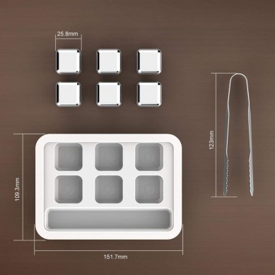 Stainless Steel Reusable Ice Cubes Chilling Stones with Tongs for Whiskey Wine set of 6