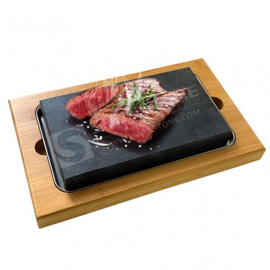 piedra para bistec con base de madera Juego de platos para servidor de sartén para carne piedra de lava para utensilios de cocina