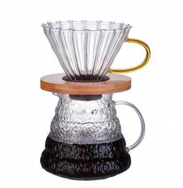 Diseinu berria V60 isur ezazu beirazko ontziaren gainean 600 ml-ko kafe zerbitzaria