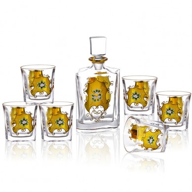 Custom Enamel Flower Pattern Thick Bottom Glass Bottles Whiskey Wine Decanter Set For Whiskey Vodka Tequila