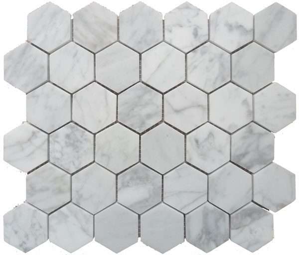 Wholesale Discount On The Rocks - Bianco Carrara White  Chip size Marble Mosaic in Hexagon For Kitchen Bathroom Wall  – Shunstone