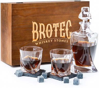 luxury Whiskey Decanter Twisted Whiskey Glasses Special Tongs in pine box