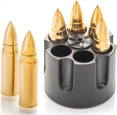 amazon hot selling golden color bullet shape reused whiskey ice cube stone with plastic base and gift box set