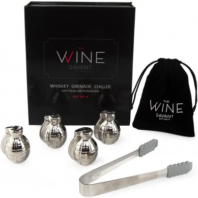 Cadeau spécial pour amateur de vin Acier inoxydable couleur argent Pierres de whisky en forme de grenade Whisky Chiller Rocks Coffret cadeau en pierre de glaçon à whisky réutilisé