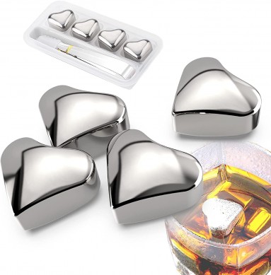 Heart shaped Stainless Steel Reusable Ice Cube whiskey stone gift set