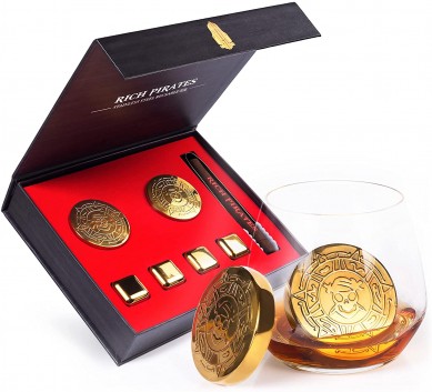 Tengkorak Gold Coin Stainless Steel Reusable Chilling Rocks Whisky Stones hadiah kemewahan Set