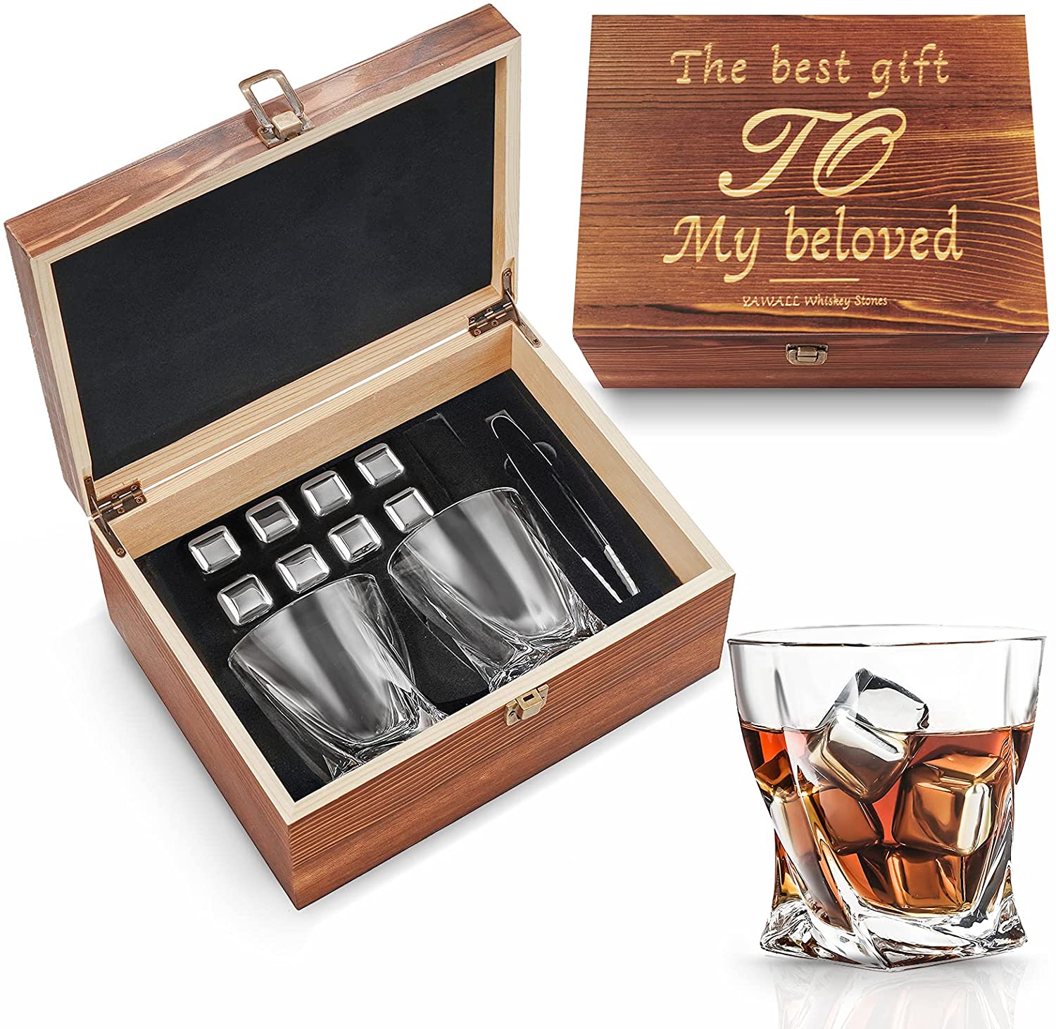 Manufactur standard Carrara Marble Mosaic - Whiskey Stones Gift Set for Men Stainless Steel Reusable Metal Ice Cubes Whiskey Glasses in Wooden Box – Shunstone