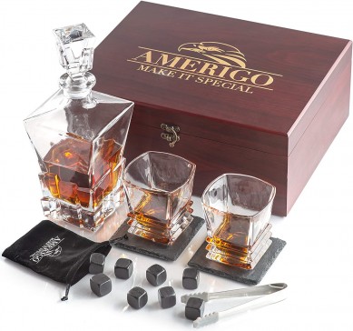 Bicchiere di vinu di lussu personalizzatu Whisky Stones Gift Set Decanter à whisky in scatula di legnu di culore rossu