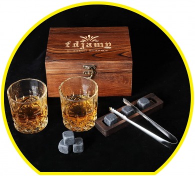 OEM Whiskey Glass 2 Piece Set  Whiskey Stone Gift Set in wooden box