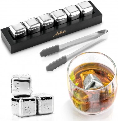 Amazon najlepiej sprzedający się Kamień do whisky wielokrotnego użytku Ice Cube ze stali nierdzewnej za pomocą drewnianego uchwytu