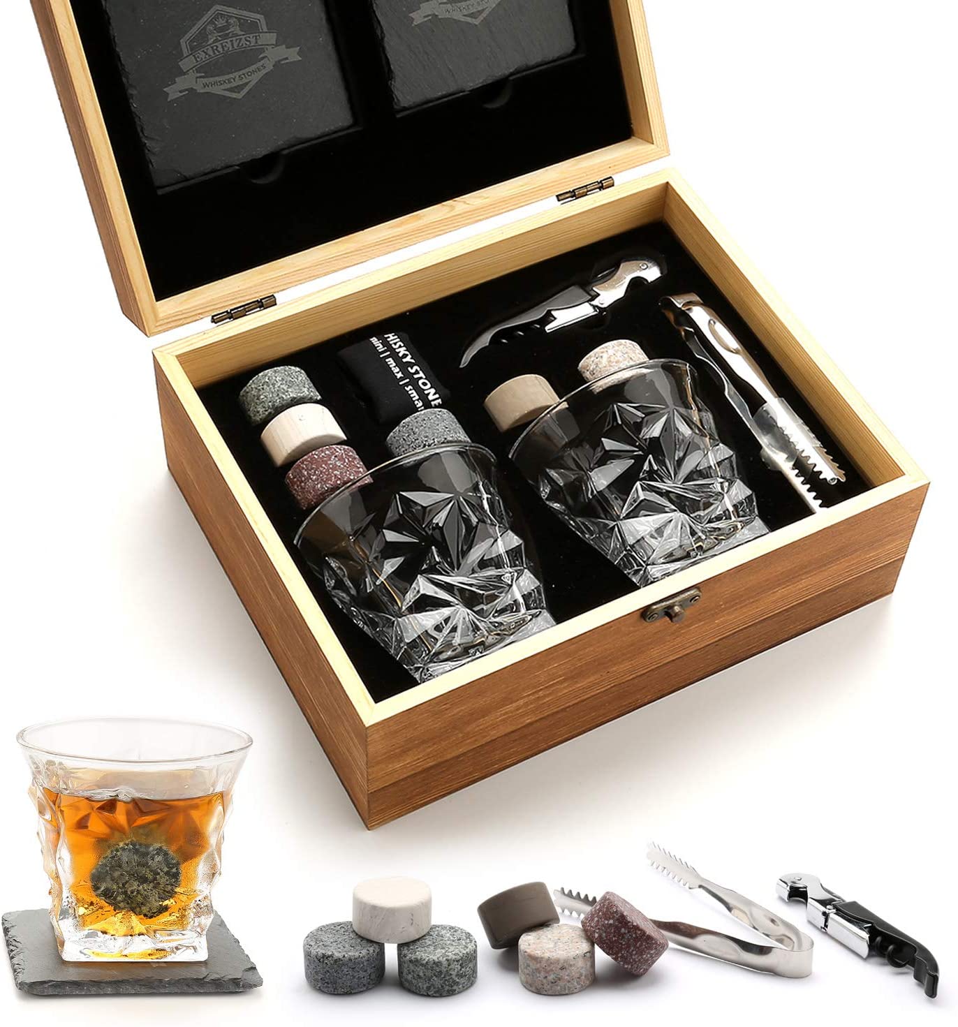 Personlized ProductsWooden Wine Box - Whiskey Glass Set Granite Chilling Whiskey Rocks Gift Box Set Best Drinking Gifts for Men   – Shunstone