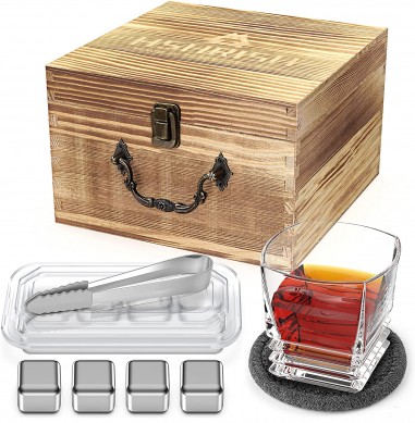 Whisky Glass Bourbon Glass Gift Set Chilling Stainless Steel Ice Cubes Crystal Tumbler gift for men