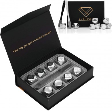 Stainless Steel Ice Cube Gift Set Reusable Metal Ice Cubes Ice Tongs