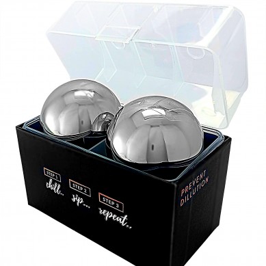 Whiskey Stones Gift Set 2 Whisky Ice Balls of Steel Whiskey Chillers for Men