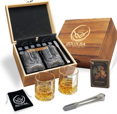 Whiskey Stones Whiskey Glasses Gift Set Barware Tool with Wooden Box
