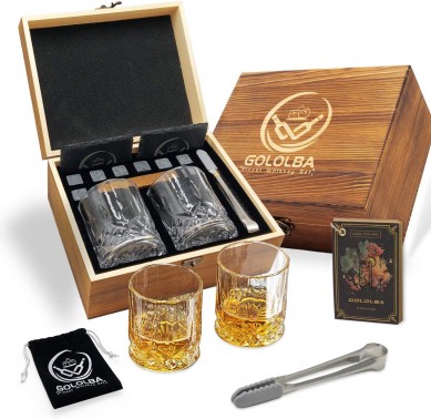 Newest design Whiskey Gifts Set old fashion whiskey glass reusable whisky stones in wood box