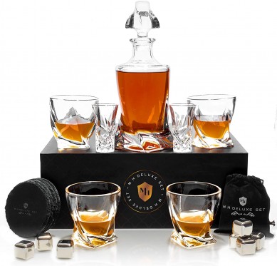 Bez ołowianej kryształowej karafki do whisky z klasycznym zestawem do whisky Glasses w unikalnym stylowym pudełku upominkowym