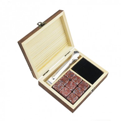 Best seller whiskey stone set with 6 pcs Whiskey Stones In Color Wood Box Gift Set With a Tong ang a Velvet Bag