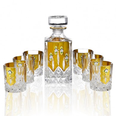 Wholesale Glass Whiskey Bottle 750Ml Painted Gold Enamel Flower Whiskey Glass Bottle Luxury Set For Home Party