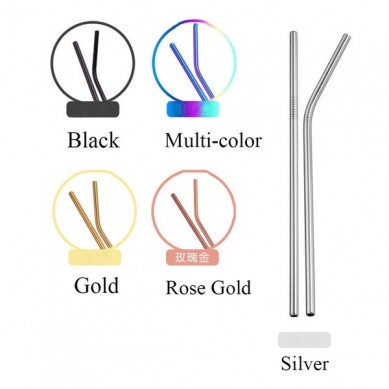 amazon top seller Reusable Stainless Steel Straws set Rainbow Color Metal Straw