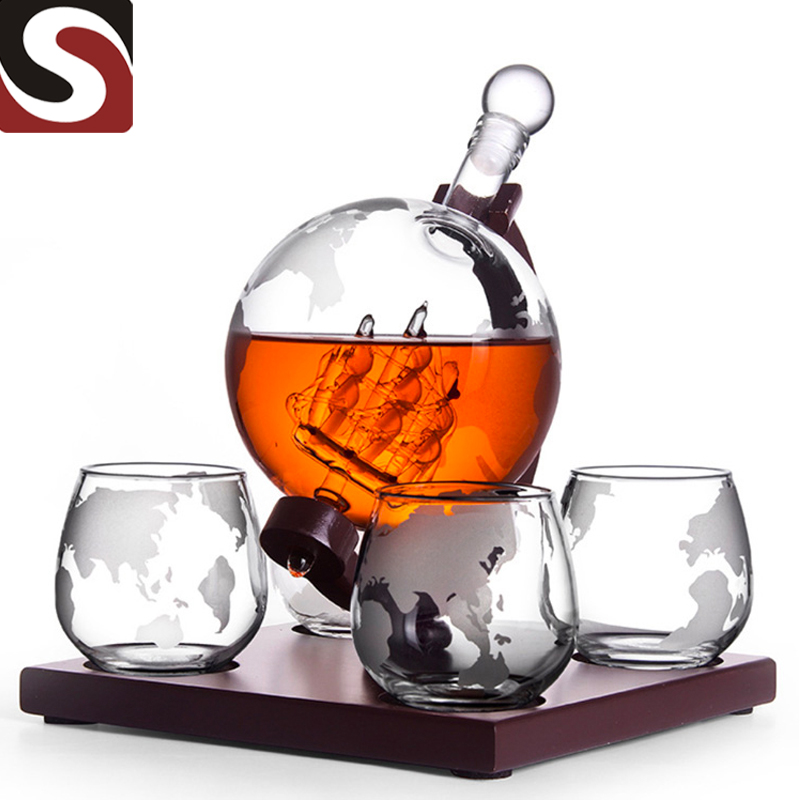 Manufactur standard Whisky Ice Stones - Best selling 1000 ml whisky bottle gift set globe decanter with 4 bottles Glass decanter suit – Shunstone