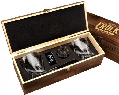 Whiskey Bullet Stones Premium Gift Set Large Twisted Whiskey Glasses In Novelty Wooden Box
