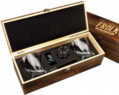 Whisky Bullet Stones Premium Gift Set វ៉ែនតាវីស្គី Twisted ធំនៅក្នុងប្រអប់ឈើថ្មី