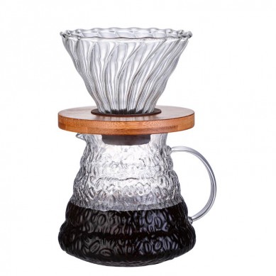 Diseinu berria V60 isur ezazu beirazko ontziaren gainean 600 ml-ko kafe zerbitzaria