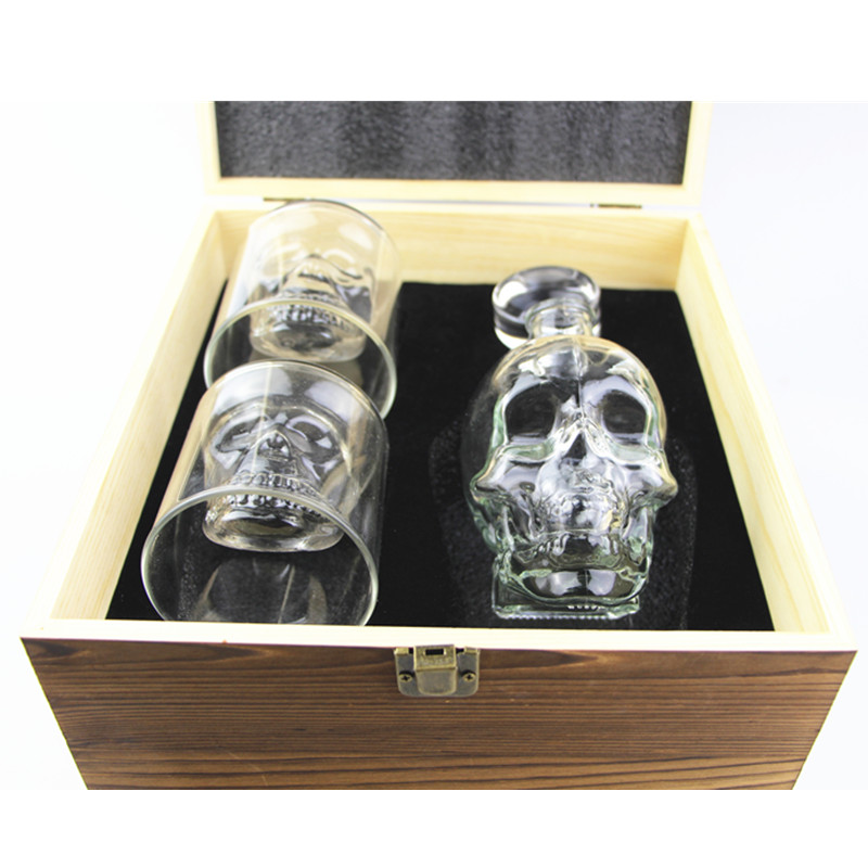 Best Price onChilling Whiskey Stones - Promotion Gift skull shape whiskey decanter wine glasses by wooden gift box  – Shunstone