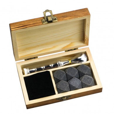 Special diamon Whisky Stones Gift 6 Natural Soapstone  Granite Chilling Rocks with pine Wooden Box